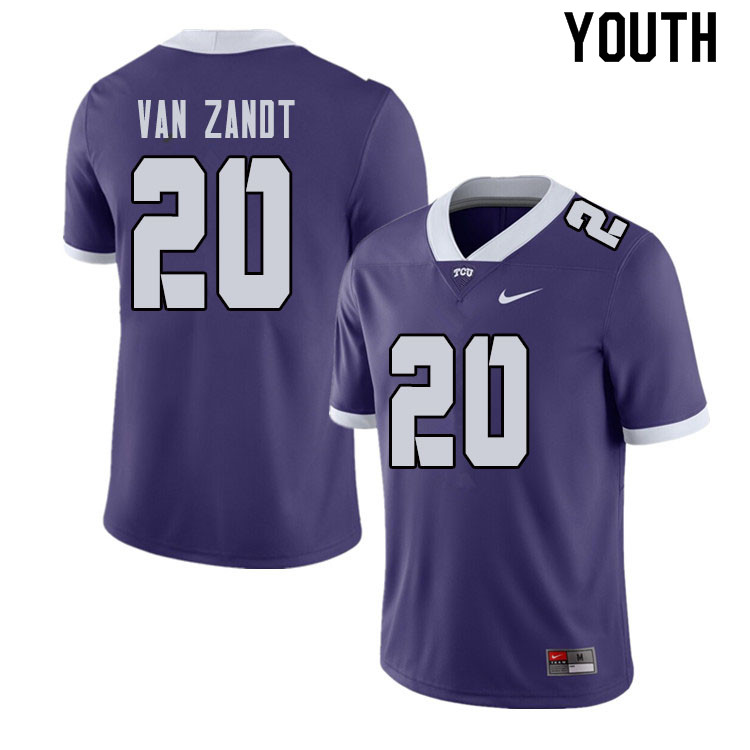 Youth #20 La'Kendrick Van Zandt TCU Horned Frogs College Football Jerseys Sale-Purple - Click Image to Close